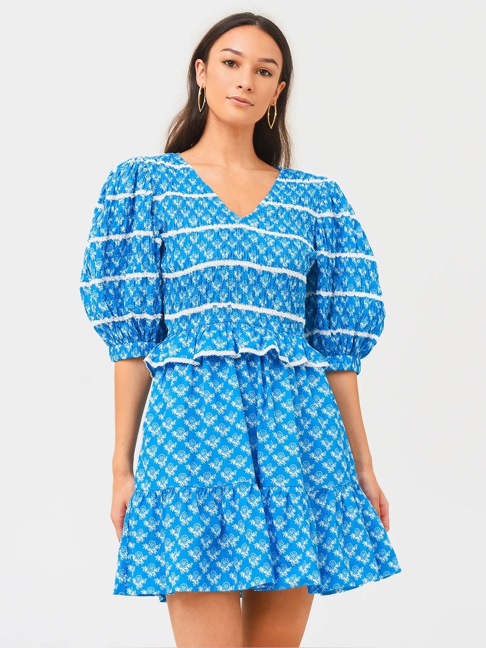 Brand New w Tags! SEA NY Blue Annika Smocked Dress Size S